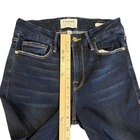 FRAME Le Crop Mini Boot Jeans Dark Whisker Wash Raw Hem Size 25 - Picture 12 of 14